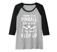 Mujer Pinball Chica Arcade Juego Retro Vintage Pinball Camiseta Manga Raglan