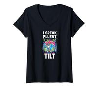 Mujer Pinball Machine Player I Speak Fluent Tilt Arcade Camiseta Cuello V