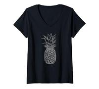 Mujer Pineapple Line Art Women Men Tropical Fruit Gift Camiseta Cuello V