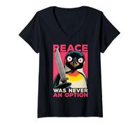 Mujer Pingüino con Cuchillo La Paz Nunca fue una opción Meme Divertido Camiseta Cuello V
