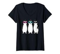 Mujer Pingüino con Gafas de Sol Funny Silly Foolish Cool 3 Penguin Camiseta Cuello V