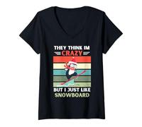 Mujer Pingüino Creen Que Estoy Loco Pero Me Gusta El Snowboard Camiseta Cuello V