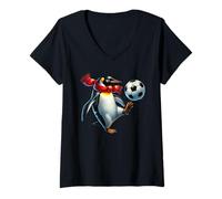 Mujer Pingüino Jugando al fútbol con Bufanda roja Camiseta Cuello V
