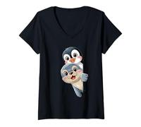 Mujer Pingüino Kawaii y Baby Seal Friends para niños Camiseta Cuello V