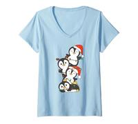 Mujer Pingüino Navidad Árbol De Navidad Animales Pingüinos Lindos Camiseta Cuello V