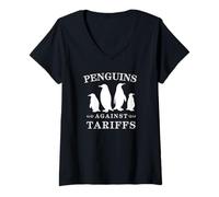 Mujer Pingüinos Contra Aranceles Política Divertida Economía Política Camiseta Cuello V