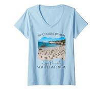 Mujer Pingüinos de Playa de Boulders en Sudáfrica Animales africanos Salvajes Camiseta Cuello V