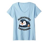Mujer Pinguino Bebe Dormilon Kawaii ACURUCADORA Profesional Camiseta Cuello V