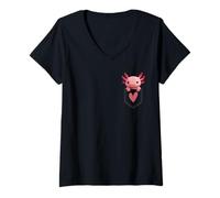 Mujer Pink Axolotl in Pocket Kawaii Pet Lovers Cute Pocket Axolotl Camiseta Cuello V