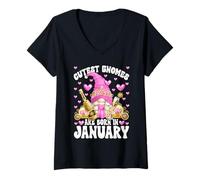 Mujer Pink Bday GNOME For Women Funny January Birthday Girls Trip Camiseta Cuello V