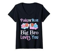 Mujer Pink Blue Bro Loves You Baby Shower Gender Reveal Brother Camiseta Cuello V