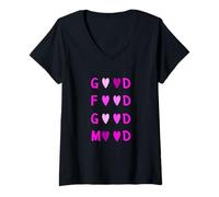 Mujer Pink Color Love Good Food/Mood Pink Graphic Camiseta Cuello V
