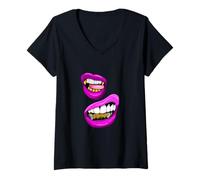 Mujer Pink Color Talk That-x2 Pink Graphic Camiseta Cuello V