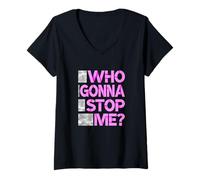 Mujer Pink Color Who Gonna Stop Me? Gráfico Rosa Camiseta Cuello V