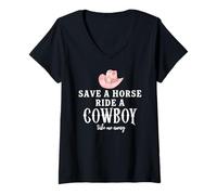Mujer Pink Cowgirl Hat Save a Horse Ride a Cowboy Western Country Camiseta Cuello V