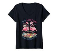 Mujer Pink Flamingos In A Quilt Gang Sassy Sewing Sisters Women Camiseta Cuello V