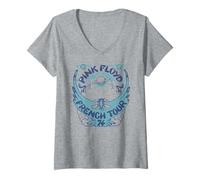 Mujer Pink Floyd French Tour 74 Vintage Retro Rock Camiseta Cuello V