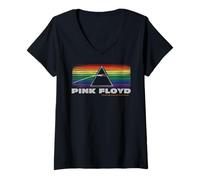 Mujer Pink Floyd Lado Oscuro Líneas Arco Iris Camiseta Cuello V