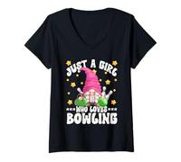 Mujer Pink GNOME Bowler Graphic For Just A Girl Who Loves Bowling Camiseta Cuello V