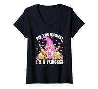 Mujer Pink GNOME In Birthday Outfit For Women Funny Bday Princess Camiseta Cuello V