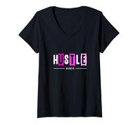 Mujer Pink Hustle Harder Pink Graphic Camiseta Cuello V