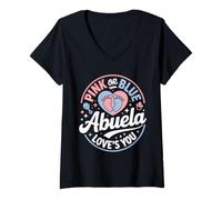 Mujer Pink Or Blue Abuela Loves You Hispanic Gender Reveal Grandma Camiseta Cuello V