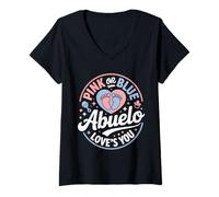 Mujer Pink Or Blue Abuelo Loves You Hispanic Gender Reveal Grandpa Camiseta Cuello V