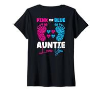 Mujer Pink or Blue Auntie Loves You - Anuncio de bebé (Parte Posterior) Camiseta Cuello V