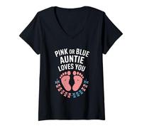 Mujer Pink Or Blue Auntie Loves You Revelación de género Camiseta Cuello V