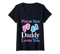 Mujer Pink Or Blue Daddy Loves You Baby Girl Or Boy Pronto Camiseta Cuello V