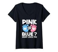 Mujer Pink Or Blue Daddy Loves You Gender Reveal Party Dad Camiseta Cuello V