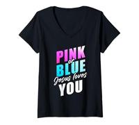 Mujer Pink or Blue God Loves You - Christian Faith Gender Reveal Camiseta Cuello V