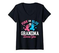 Mujer Pink Or Blue Grandma Loves You - Baby Shower con revelación de género Camiseta Cuello V