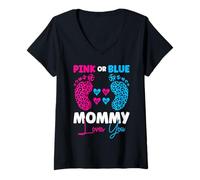 Mujer Pink Or Blue Mommy Loves You - Anuncio de revelación del bebé Camiseta Cuello V