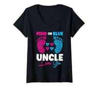 Mujer Pink Or Blue Uncle Loves You - Revela el Anuncio del bebé Camiseta Cuello V