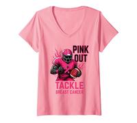 Mujer Pink out Tackle Breast Cancer Awareness American Football Camiseta Cuello V