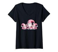 Mujer Pink Santa Gnomes In Christmas Family Outfits For Xmas Camiseta Cuello V