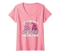 Mujer Pink Valentines GNOME Couple I Love You More The End I Win Camiseta Cuello V