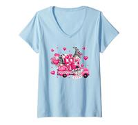 Mujer Pink Valentines GNOME Truck For Women Men Girls Cute Love Camiseta Cuello V