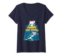 Mujer Pinky and The Brain OL' Standard Camiseta Cuello V, Azul Marino, L