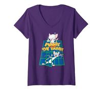 Mujer Pinky and The Brain OL' Standard Camiseta Cuello V, Morado, XL
