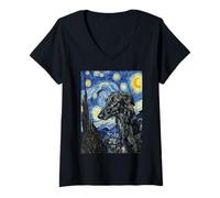 Mujer Pintura artística del Perro Borzoi de Van Gogh Starry Night Camiseta Cuello V