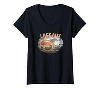 Mujer Pintura de la Cueva de Lascaux Arte prehistórico Caballos Arte Parietal Camiseta Cuello V