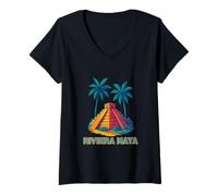 Mujer Pirámide Maya Bajo Palmeras Riviera Maya México Viajes Camiseta Cuello V
