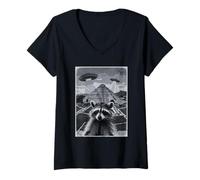 Mujer Pirámide Mitología Extraterrestre Psicodélico OVNI Camiseta Cuello V