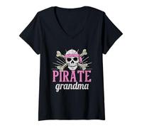 Mujer Pirata Abuela Caribe Ladrón De Mar Abuela Pirata Camiseta Cuello V