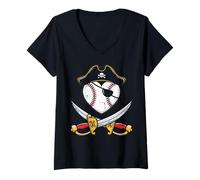 Mujer Pirata Béisbol Corazón Cruzado Espadas Deportes Niños Niños Hombres Camiseta Cuello V