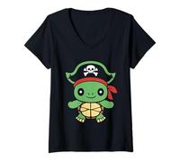 Mujer Piratas de calavera de Minimalista simple Tortuga pirata Camiseta Cuello V