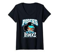Mujer Piscis 1992 Astro Año Melanated Reina Afro Diosa Camiseta Cuello V