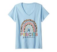 Mujer Piscis Reina Piscis Signo del zodiaco Arco Iris Mujeres Niñas Camiseta Cuello V